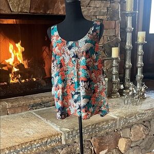 Lucky Brand Floral Sleeveless Top - Multicolor 100% Silk